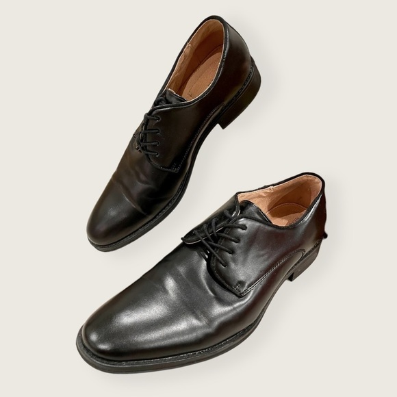 Oxford Plain Toe Lace Up Classic Black Leather Formal/Business Casual Dress Shoe - Picture 3 of 6